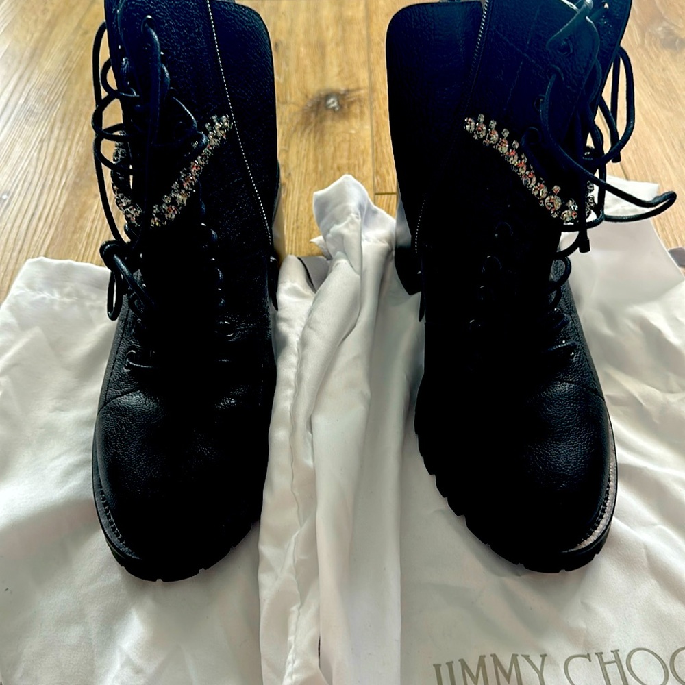 Jimmy Choo Black Cruz 65 leather ankle boots with crystals